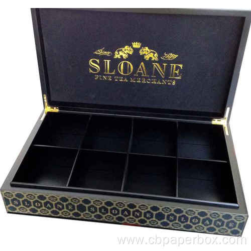 Custom Made Black Printed Wooden Tea Box Packaging